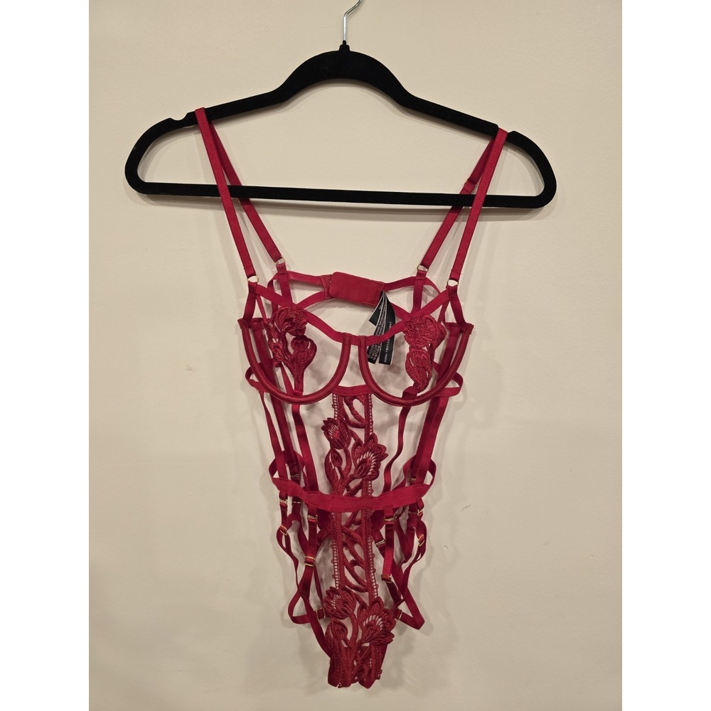 Victorias Secret Very Sexy Strappy Open Cup Teddy Bodysuit SM Harness Red Floral